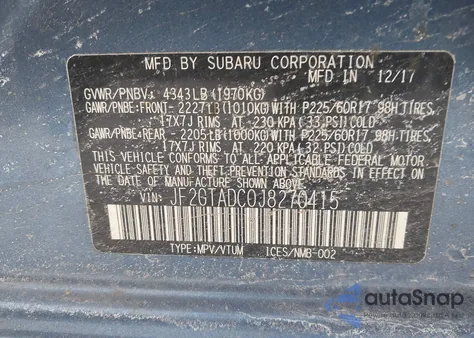 2018 Subaru Crosstrek 2.0I Premium z USA, uszkodzony, nr VIN JF2GTADC0J8270415